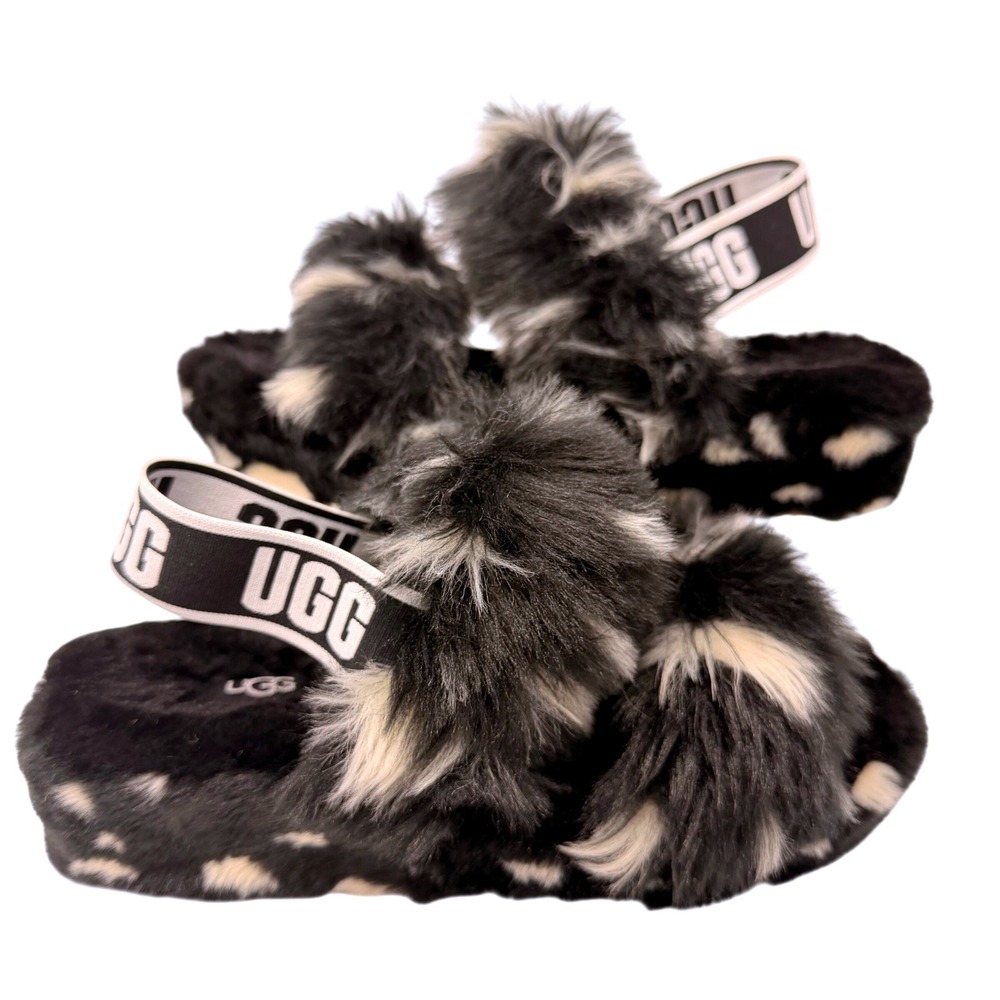 UGG Fuzzy Slingback Platform Sandals Black/Gray Women's US 7‎ (EU 38)